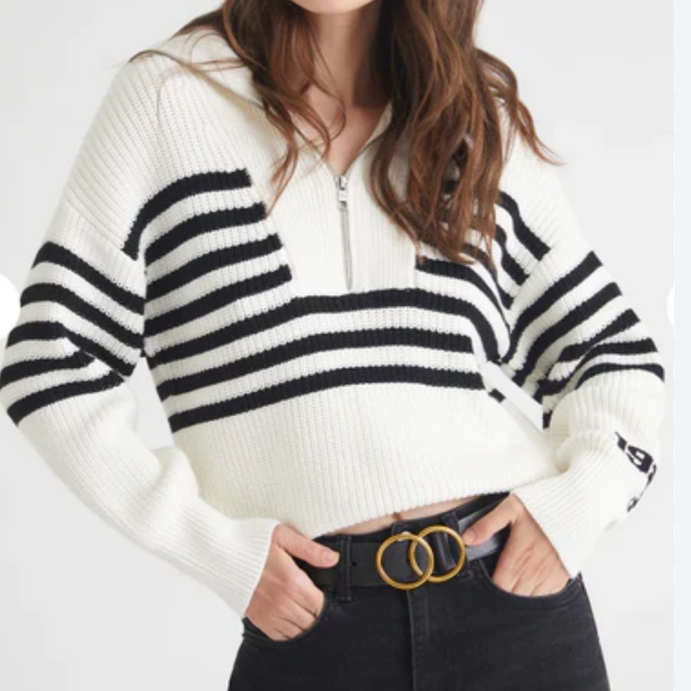 525 AMERICA sweater Norah 1983 half zip striped cotton white & black size large